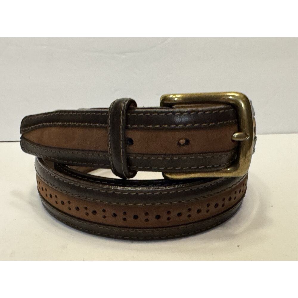 Size 40 HH Trask Bison Leather Two Tone Belt Made In USA Brown